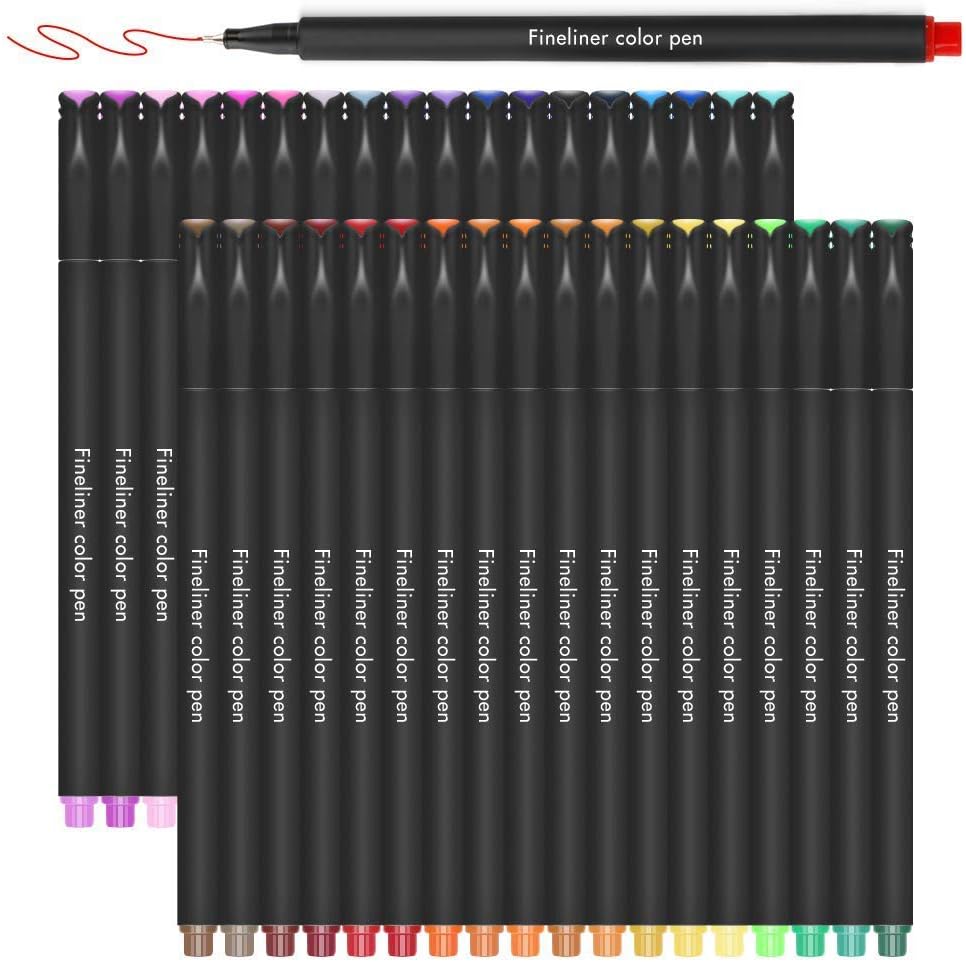 Journal Planner Pens, Aukcherie 24 Colors Fineliner Pens Sketch Writing Drawing Pens for Bullet Journal Note Taking and Coloring Books Note Calendar Coloring Office School Art Supplies (1-24)