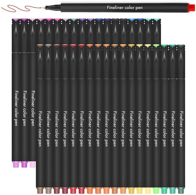 Journal Planner Pens, Aukcherie 24 Colors Fineliner Pens Sketch Writing Drawing Pens for Bullet Journal Note Taking and Coloring Books Note Calendar Coloring Office School Art Supplies (1-24)