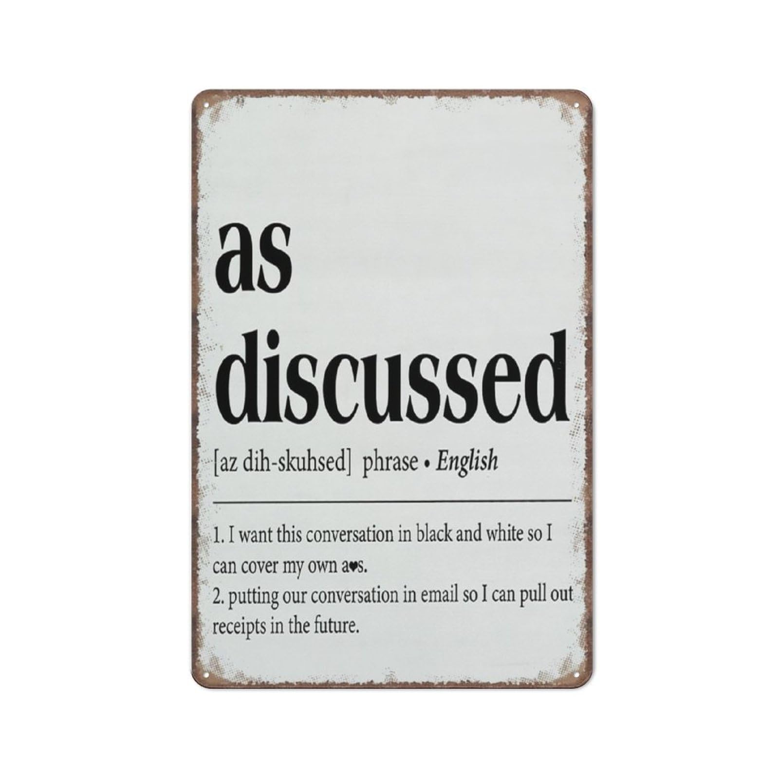 Funny Signs Rustic As Discussed Definition Sign Funny Metal Sign Metal Tin Sign 8X12 Inch