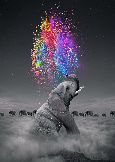 5D Diamond Paintings Kits, Colorful Star Gray Elephant Full Drill Art Crystal Diamond Embroidery Cross Stitch Paintings Arts, DIY Craft Paintings Kits for Adults Kids, Home Wall Decor, 30x40cm