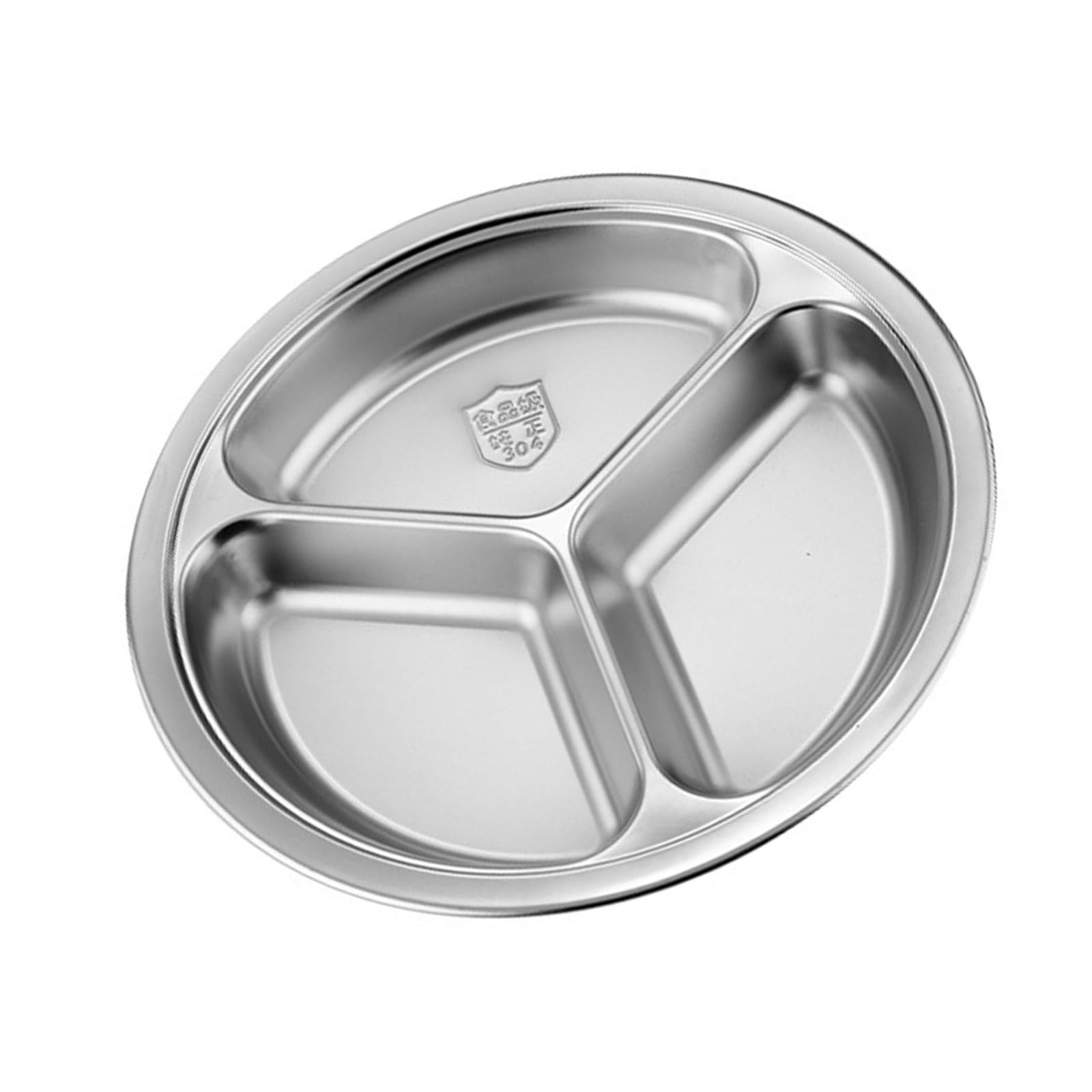 MALSSE 3 Section Circular Serving Tray Round 3 Compartment Divided Plate Stainless Steel Tableware for Small Kitchen Apartment Friendly Kitchen Dishware