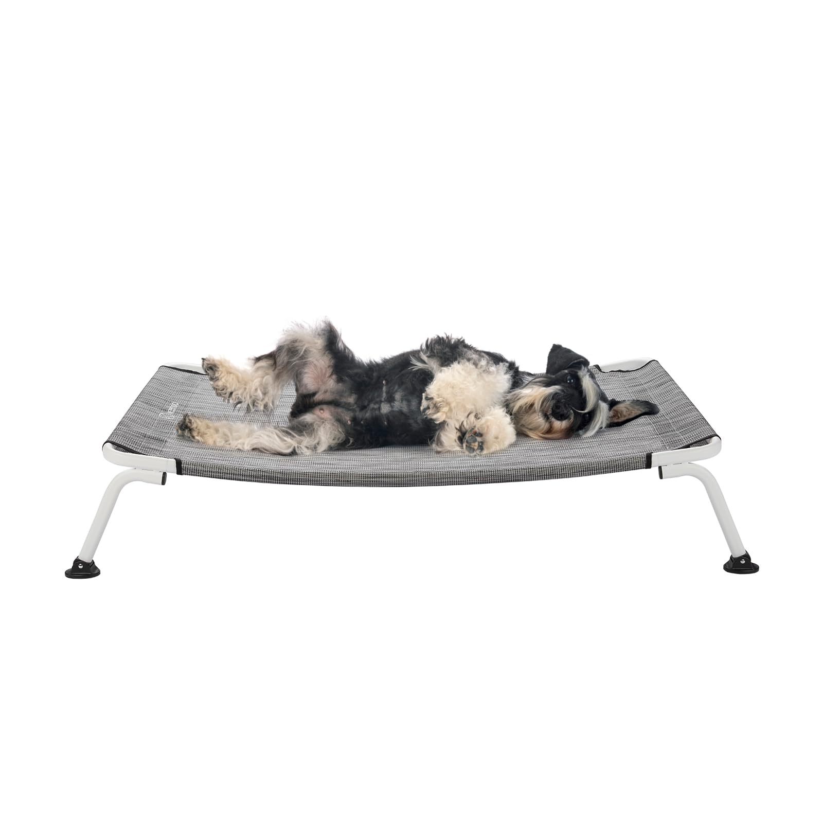 Veehoo Curved Cooling Elevated Dog Bed, White Frame Outdoor Raised Dog Cot, Chew Proof Pet Bed with Washable & Breathable Textilene Mesh, Non-Slip Feet for Indoor & Outdoor, Medium, Black Silver