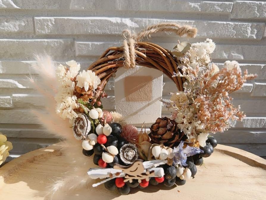 ドライフラワー＊20cm＊ハーフリース＊マーガレットフラワー Amazon｜ハーフリース ドライフラワー ミニリース スターチス