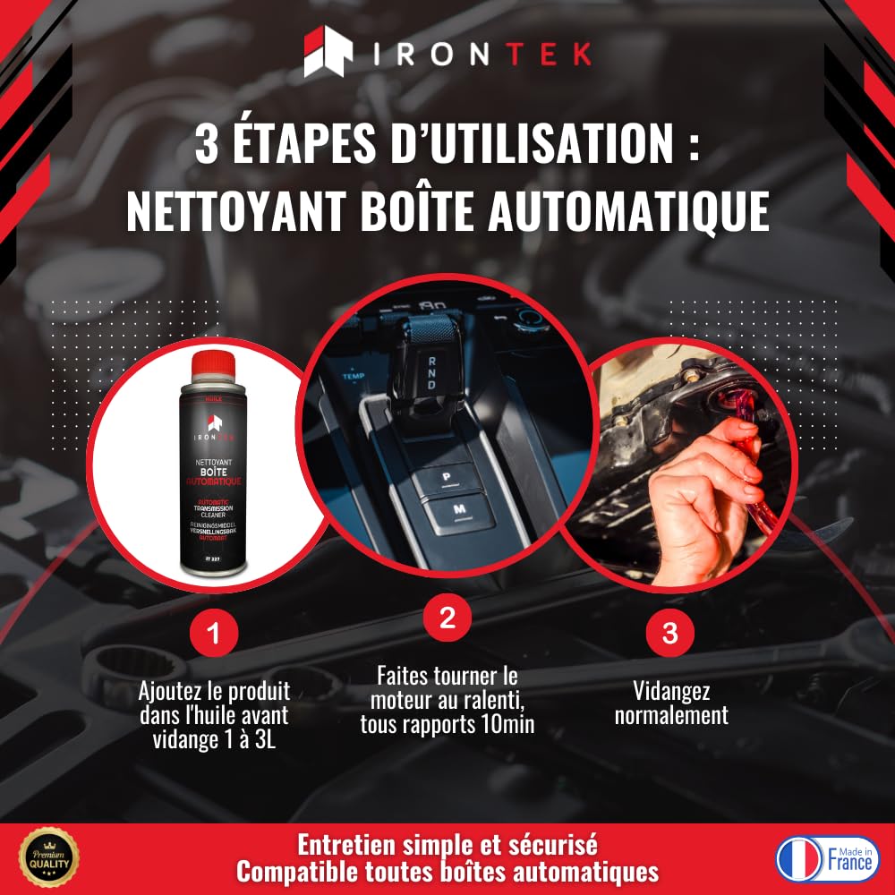 Nettoyant Avant Vidange Boîte Automatique 375ml - IRONTEK | IT227 | Additif ATF | Dissout Dépôts | Prolonge Durée Vie de la boîte