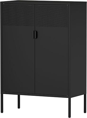 Miniatura 8 de Washsemba Armario de metal de 4 niveles con estantes extraíbles, capacidad de 120 libras por estante, gabinete de metal para oficina, hogar, garaje,