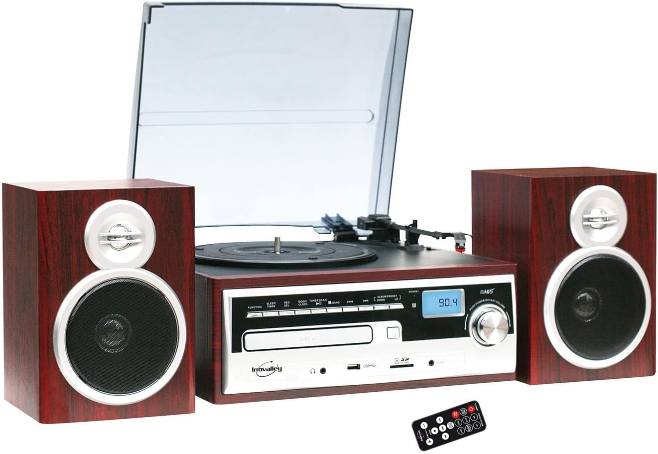 Chaîne HiFi Inovalley CH14E Tourne Disque Vinyle 80W, CD, Bluetooth, FM