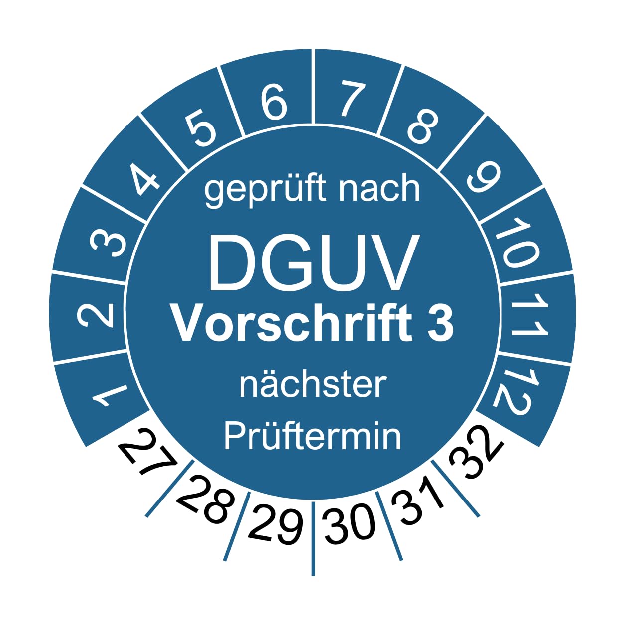 Lot de 1000 plaques de test pour DGUV V3 prescription 3, 30 mm, 2023-2028, bleu prochain examen (1000 pièces, bleu)