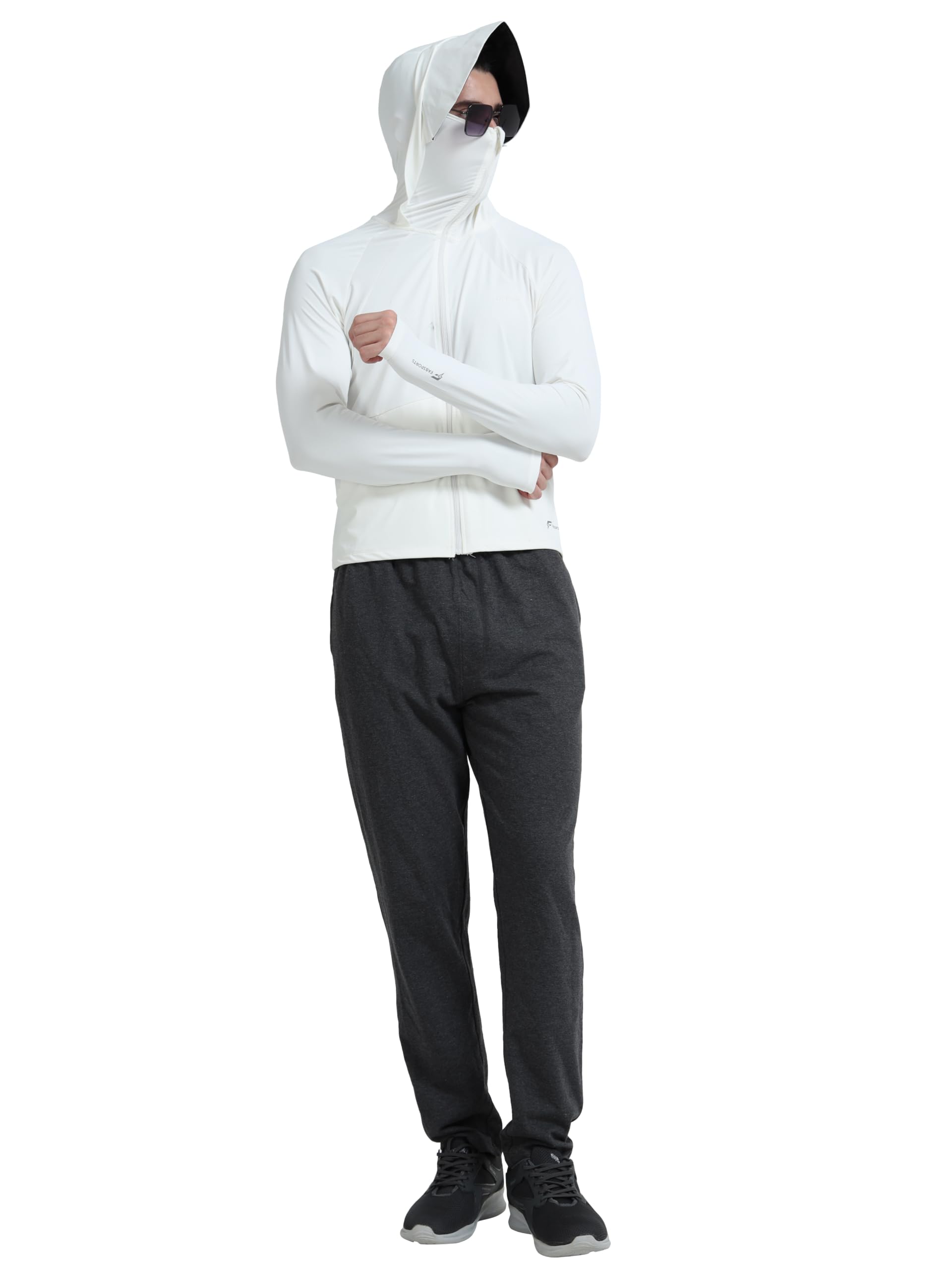 FABSPORTS Men's Nylon Standard Length UV Protection Sun Screen Jacket, Sun Protection Clothing, Lightweight with UPF 50+ for Outdoors, White, Medium - Image 9 thumbnail