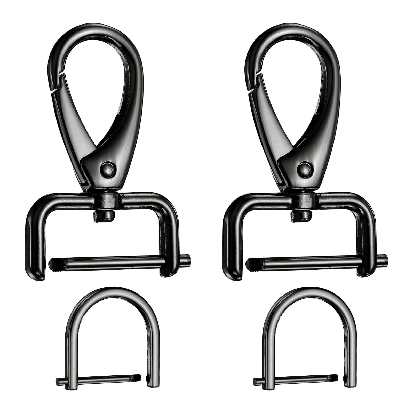 sourcing map 2pcs Detachable Snap Hook Swivel Clasp 7/64" (2.5mm) Zinc Alloy Lobster Claw Clasp with 2pcs D-Rings Screw in Shackle for Keychain Lanyard Purse DIY Purse Strap, Gun Black