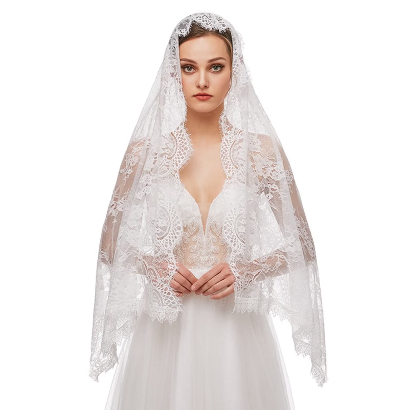 Velo a triangolo bianco, Veli da cattedrale, Velo in pizzo Mantilla Cappella Chiesa Cattolica Foulard Copricapo per donna