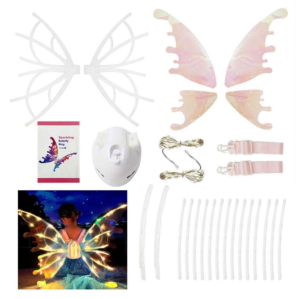 Ali di farfalla a LED per cani, ali incandescenti con luci a LED e musica, elfo con musica per bambini, ali luminose