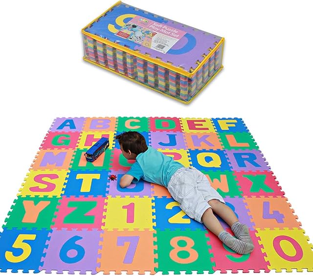 TLCmat - EN71 Safety Approved Non-Toxic, 30cm x 30cm, Thick Soft Puzzle Jigsaw Foam Play Mat with Storage Bag (Alphabet/Number 36pcs Pack)