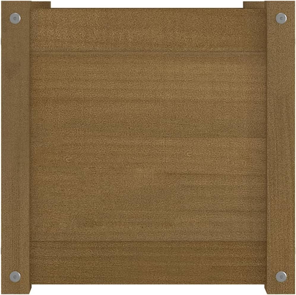 Honey Brown Square Planter 15.7x15.7x15.7 in Solid Pine Wood Outdoor Raised Garden Bed Box with Drainage for Patio Balcony Terrace