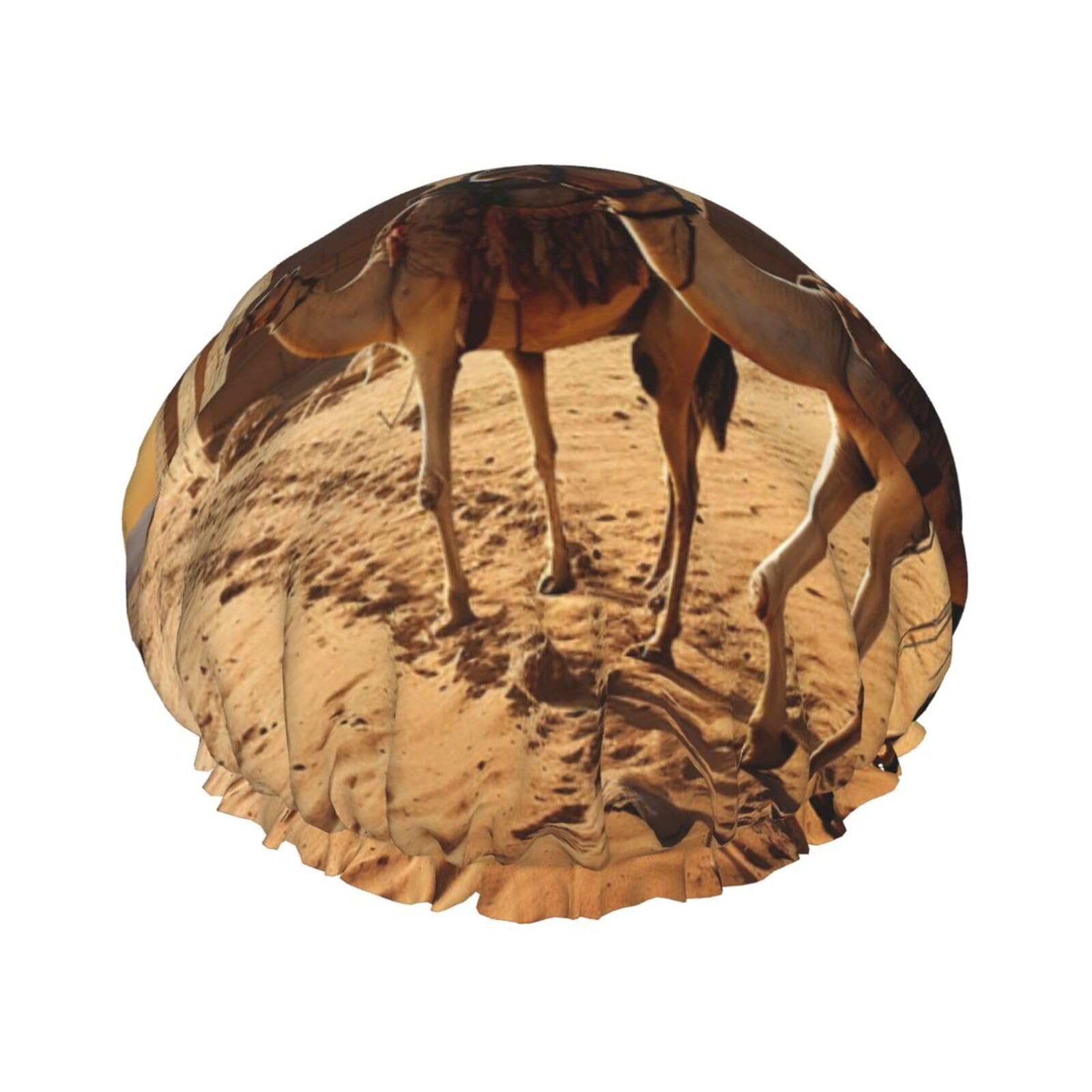 Egypt Camels Shower Cap for Women Reusable Waterproof Shower Bonnet Washable Elastic Band Bath Hair Hat Double Layered Bath Cap Extra Large for Long Hair