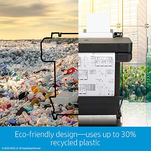 hp designjet t630 large format wireless plotter color printer - 2434 with auto sheet feeder media bin amp stand 5hb09ablack