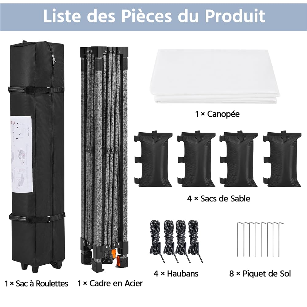 Yaheetech Tonnelle de Jardin avec Paroi Latérale 3 x 3 m Tonnelle Pliante, Tente Imperméable avec Sac de Transport Sac de Sable Cordes et Piquets pour Mariage Camping Jardin Fêtes Foire Blanc