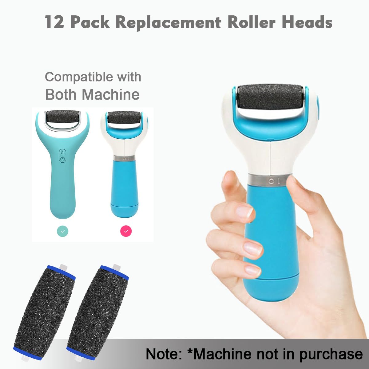 Paquete de 12 rodillos de repuesto extra gruesos para Amope Pedi, recambios de cabezal de repuesto compatibles con recambios Amope Pedi Electronic Perfect Foot File