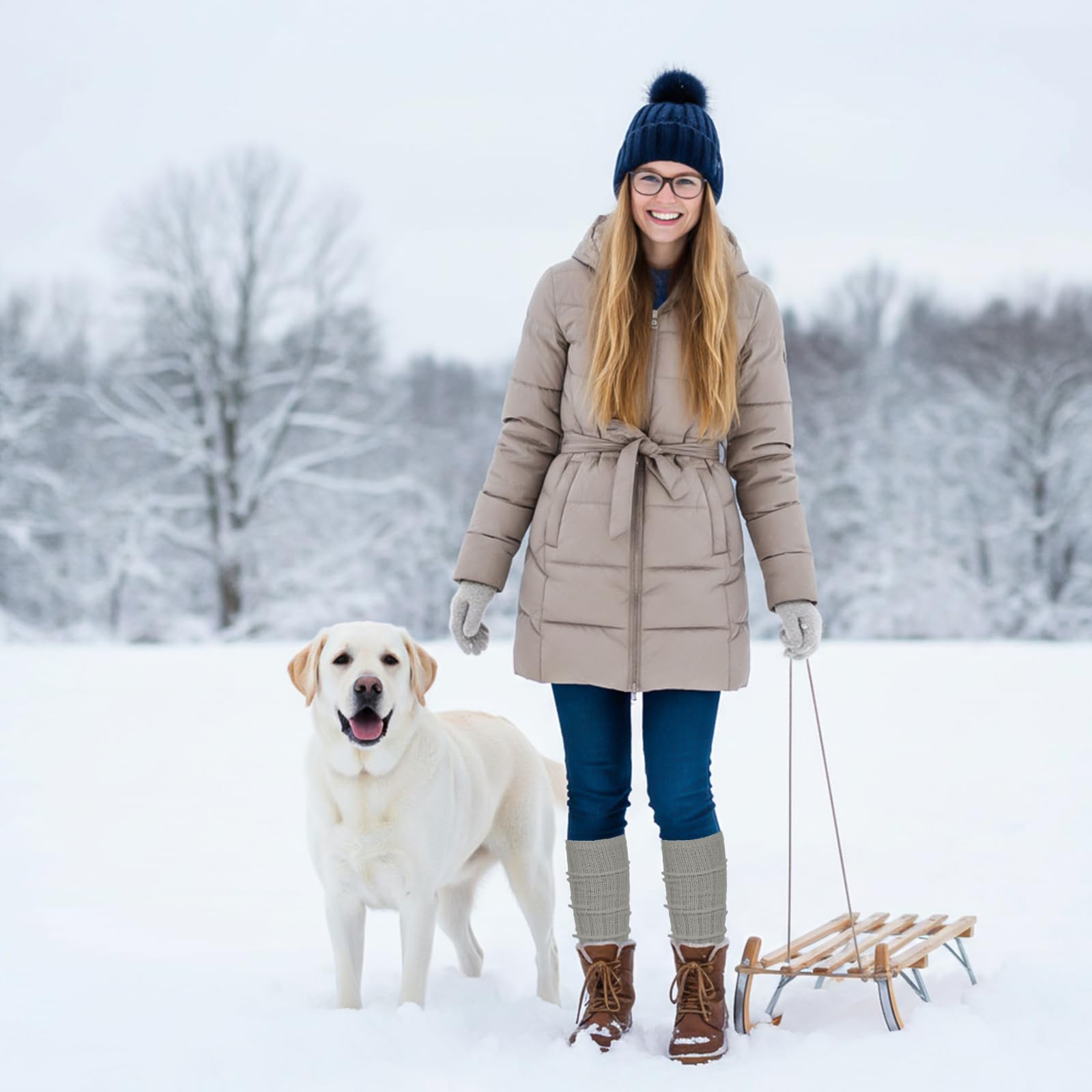 CIATBYYJ 2 pary zimowych getrów damskich, dziergane, ciepłe ocieplacze na nogi, miękkie ocieplacze na nogi, długie skarpety, getry baletowe na zimę, wiosnę i jesień (białe, szare)