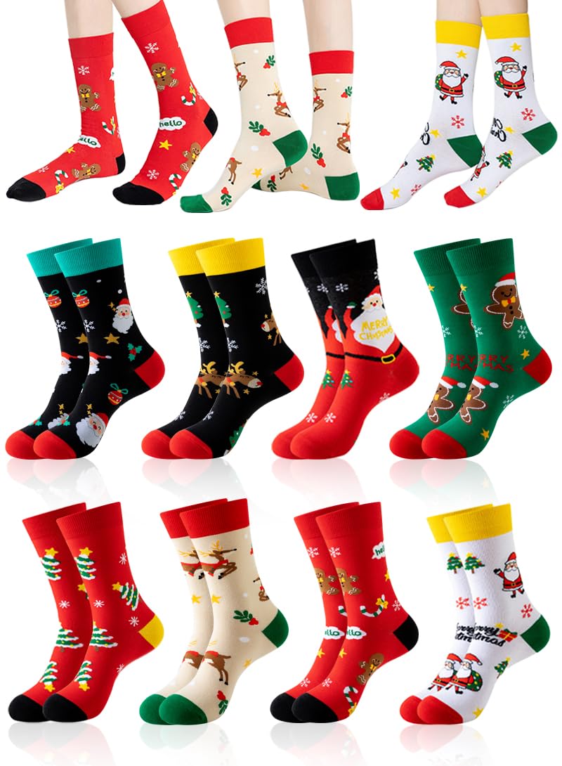 Christmas Socks for Women, 8Pairs Socks Funny Christmas Gifts for Womenn Novelty Cozy Crew Cotton Sock Set Style1