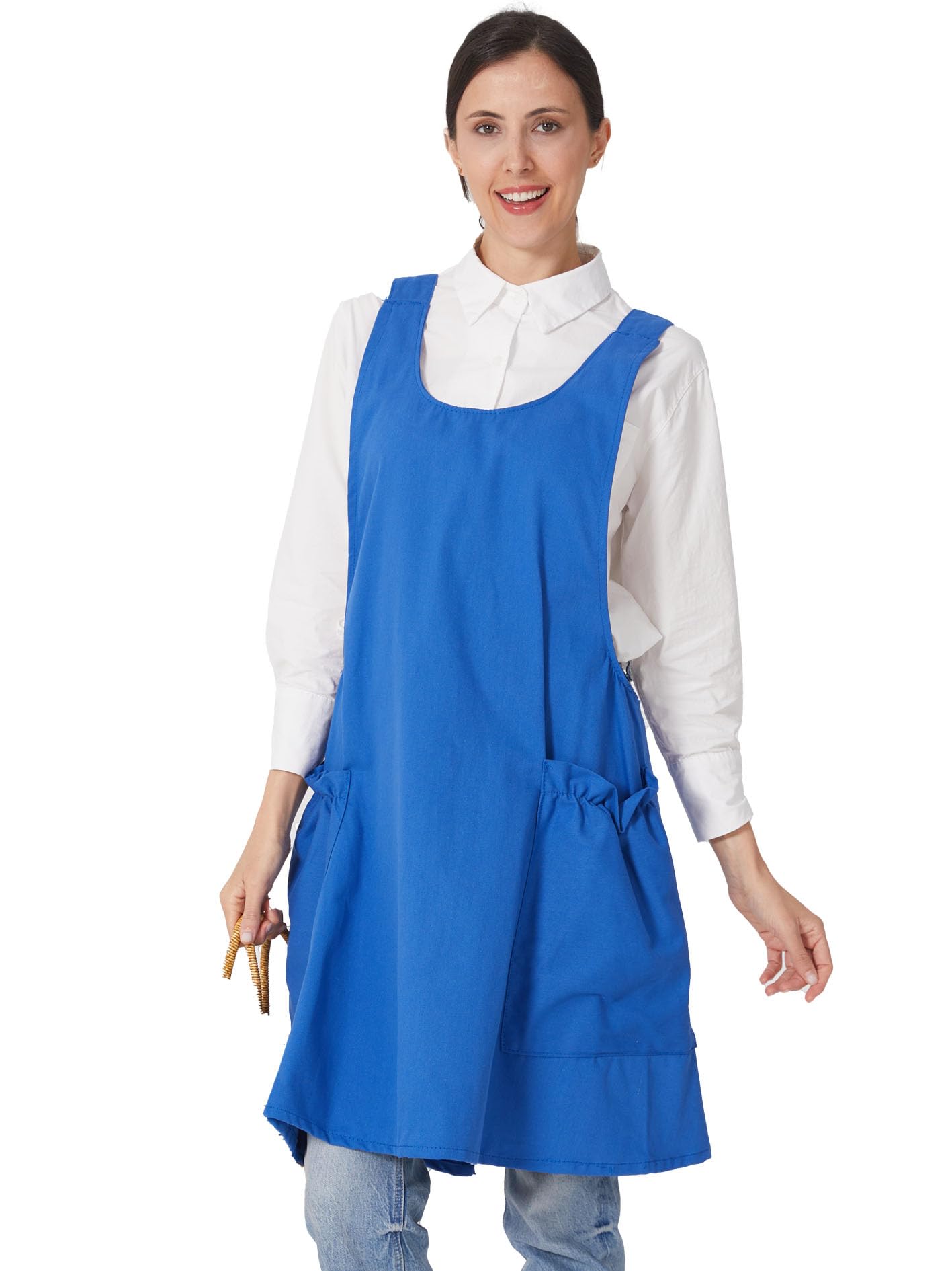 Cozy Adjustable Cross Back Aprons for Women with Pockets Cotton Linen Cooking Kitchen Baking
