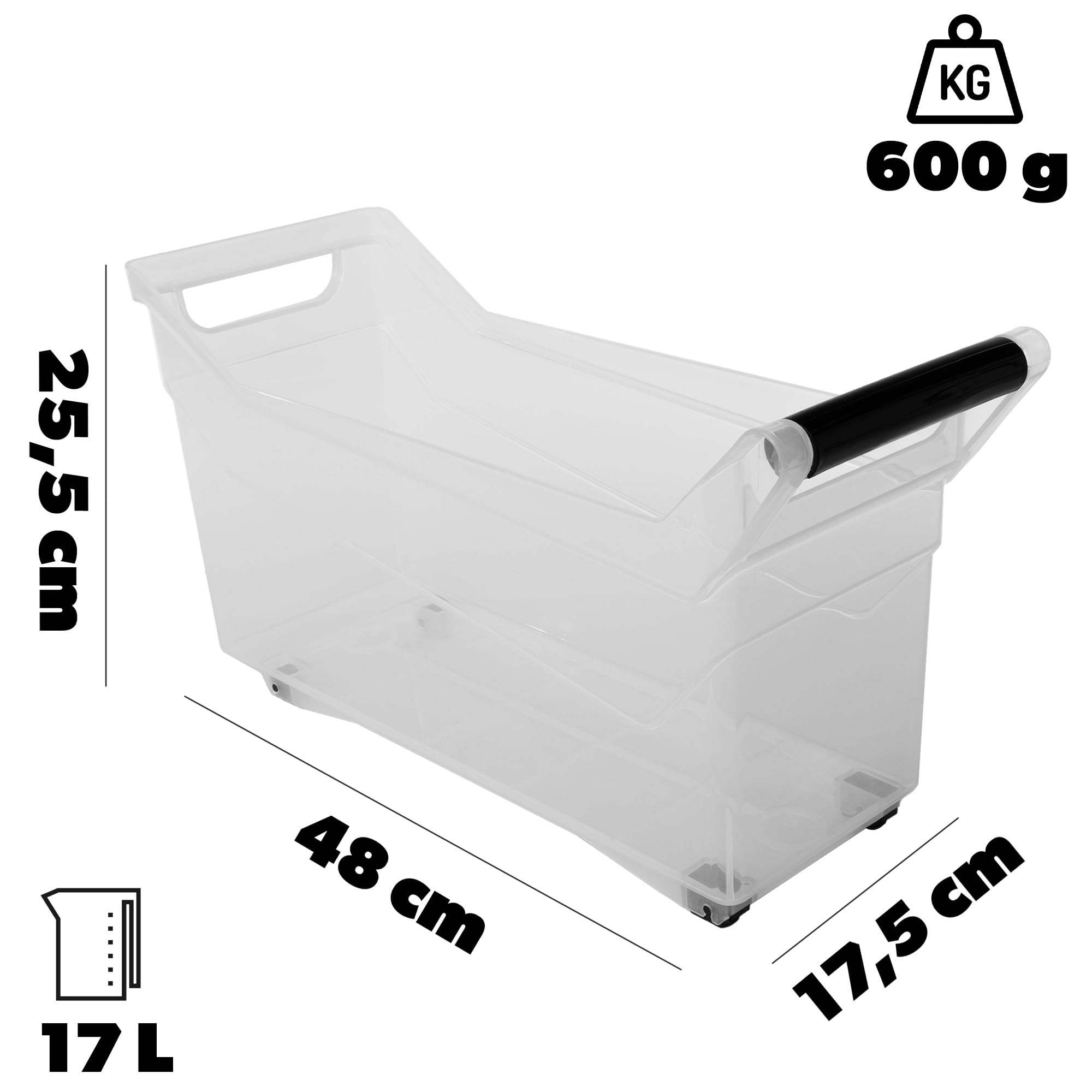 KADAX Scatola Portaoggetti Con Ruote, Contenitore in Plastica Con Maniglie, Trasparente (17 L)