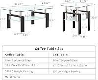 Vista 3 de Juego de 3 mesas de centro de vidrio con marco de metal negro para sala de estar