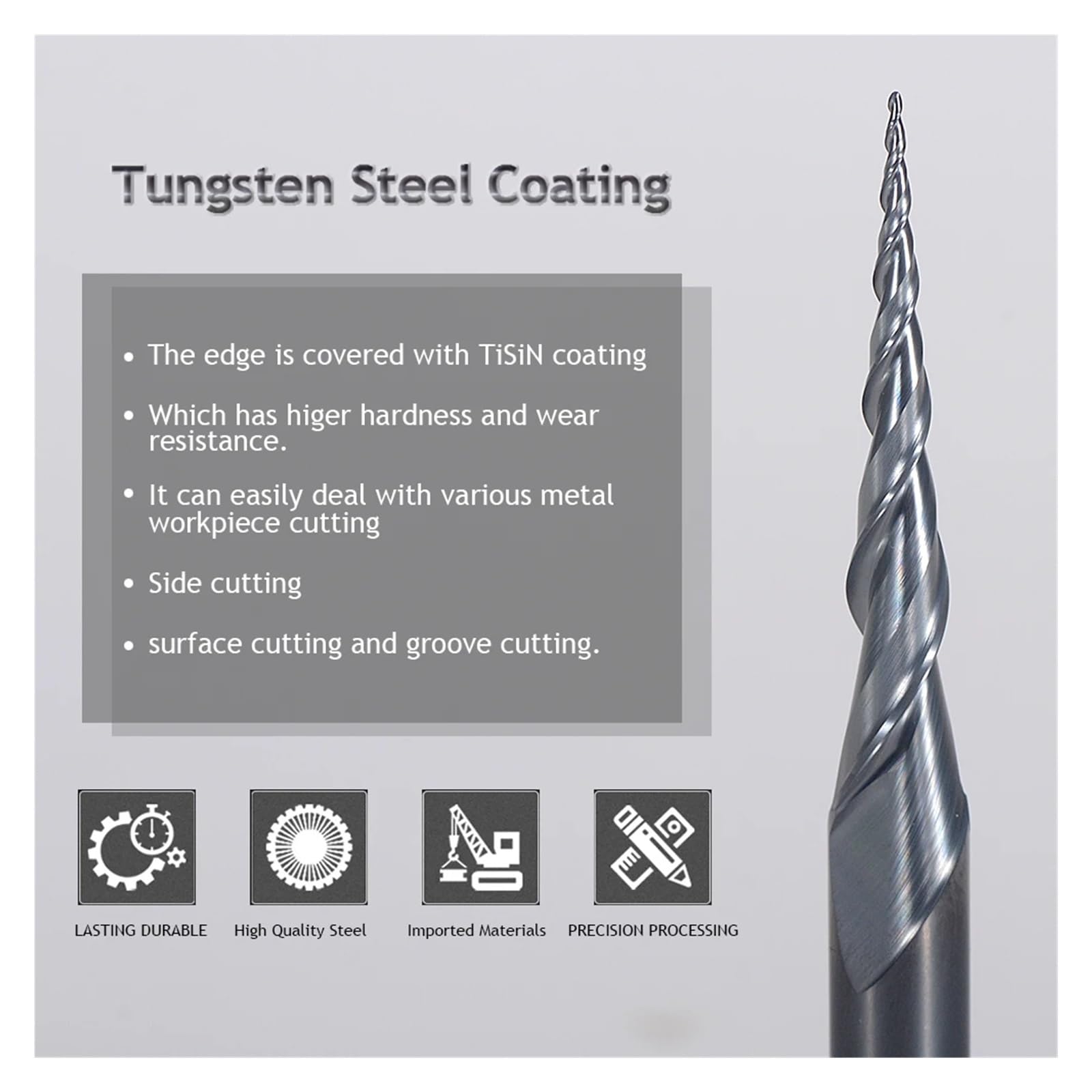 10 piezas/lote de 3,175 mm, 4 mm, 6 mm, 2 flautas, punta de bola, fresa cónica de carburo sólido, brocas de enrutador CNC for madera y metal(6.0xR1.0x30.5x75L)