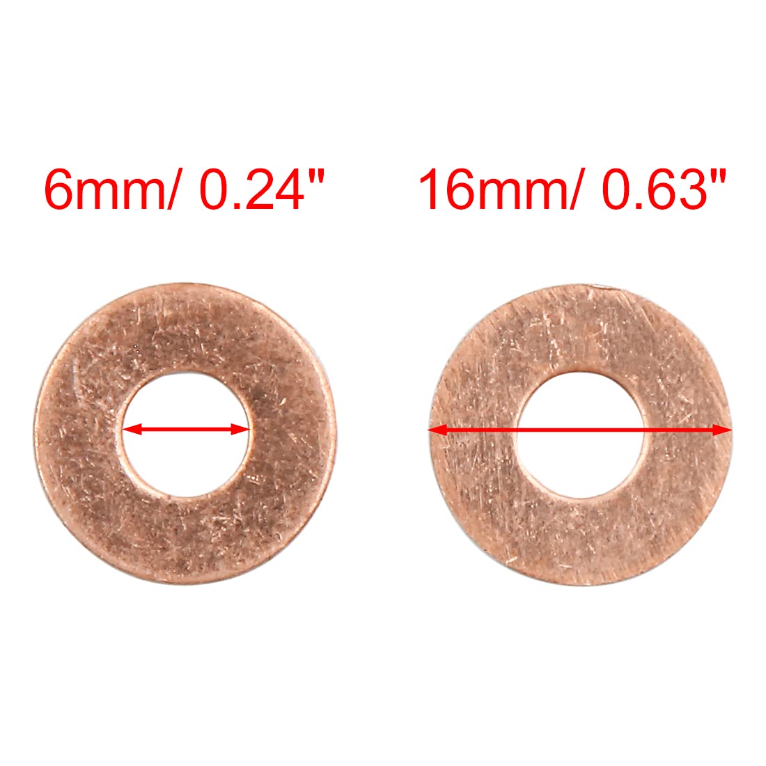 X AUTOHAUX 10pcs 6mm Inner Dia Copper Washers Flat Sealing Gaskets Ring for Car, Copper Tone, 6*16*1mm - Image 3