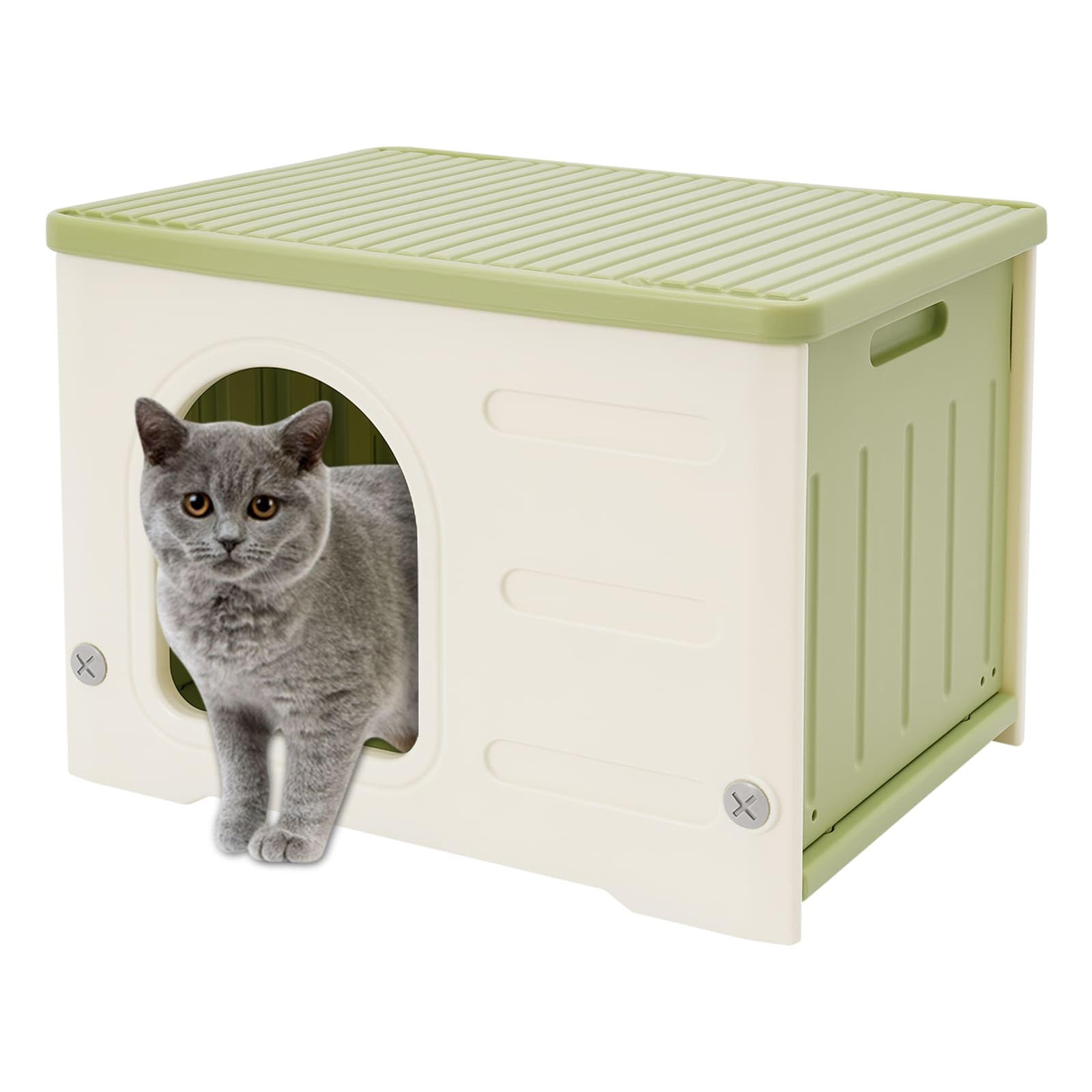 Maison pour Chat en HDPE, L53 x P41 x H38,3cm, Étanche et Robuste, Facile à Nettoyer, pour Intérieur et Extérieur (Vert, Moyen)