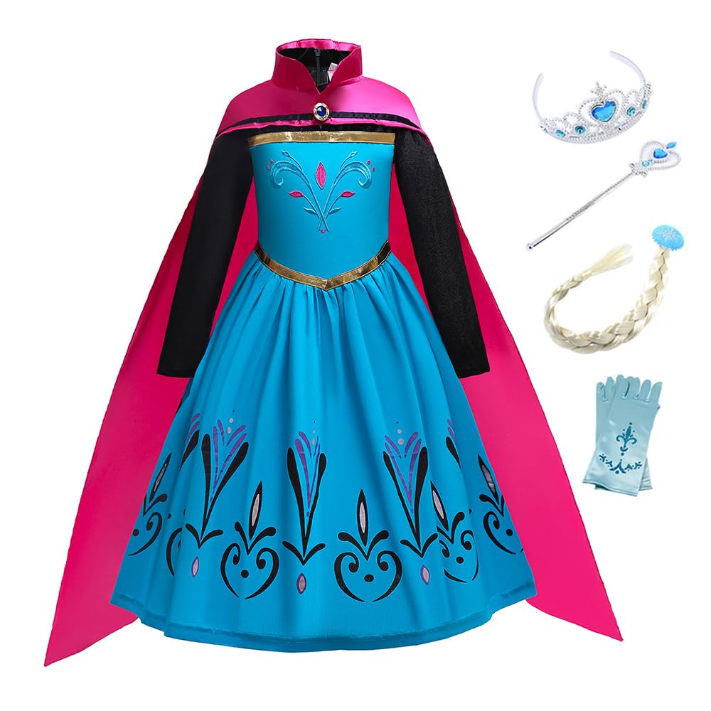 Eleasica Niña Disfraz de Princesa Elsa Reina de las Nieves Vestido de Princesa Anna Niños Costume Cumpleaños Regalo Corona Varita Mágica Cosplay Navidad Carnaval