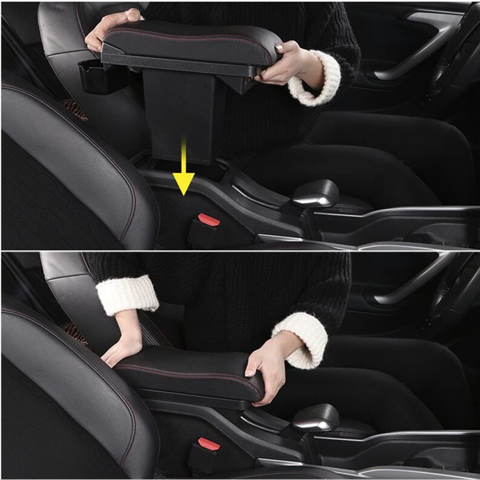 Accoudoir Central Avec Ports USB Pour Peugeot 2008 2012-2018 - Cuir PU - Rangement Supplémentaire - Noir/rouge - 5
