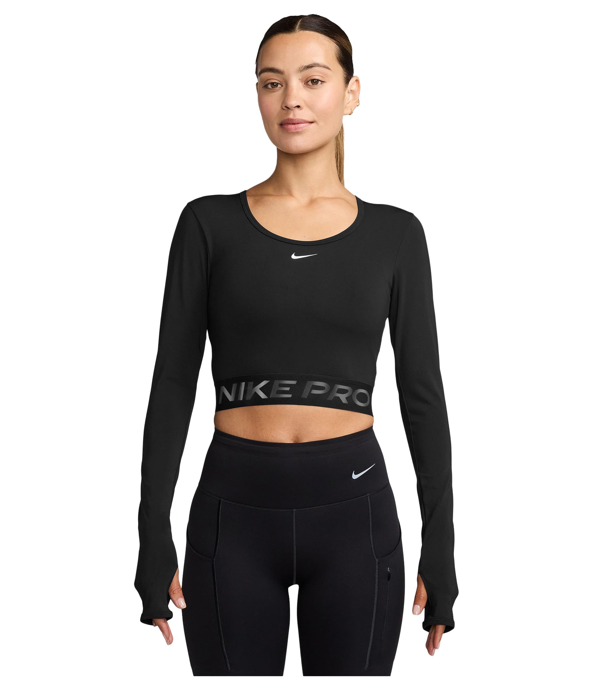Nike Top da donna Pro Dri-Fit Cropped a maniche lunghe, nero/antracite/bianco, medio