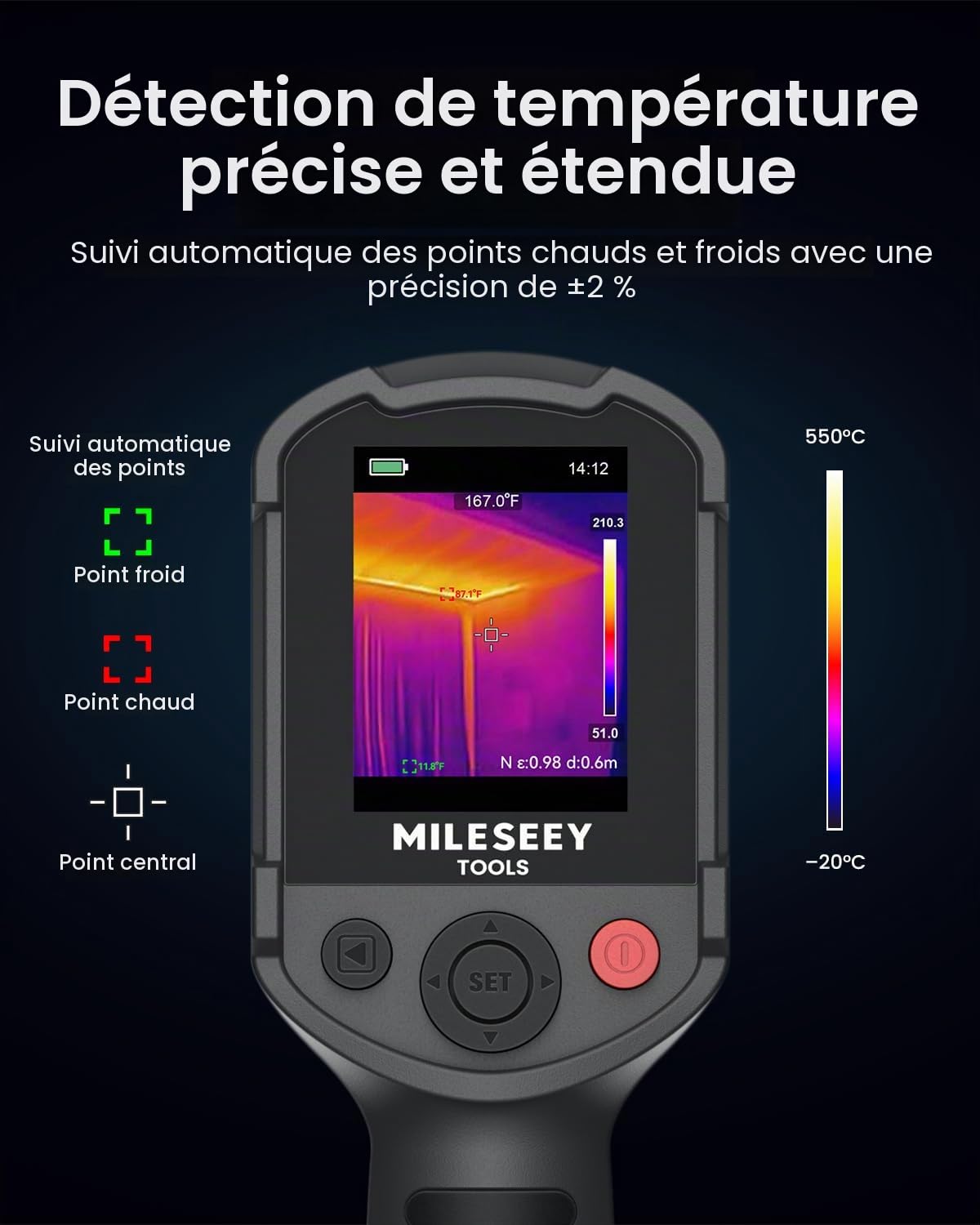 MILESEEY TR10 Caméra Thermique 192 x 192 super résolution, Imageur Thermique Infrarouge, taux de rafraîchissement 25 Hz, camera thermique portable -4°F à 1022°F, durée de vie de la batterie 8 heures