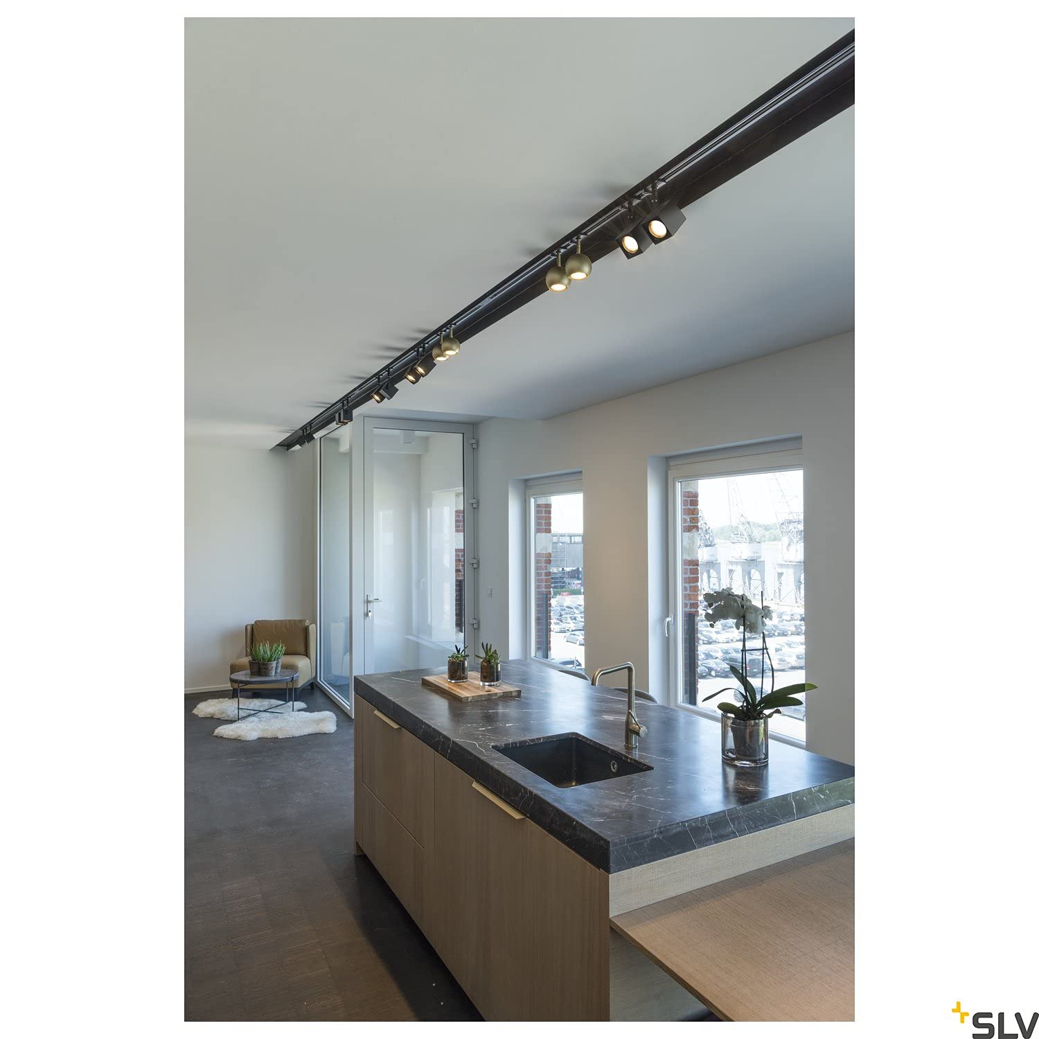 SLV Negro monofásico Altra Dice, Foco led, proyector, luminaria de Techo, Sistema de Carril, iluminación de Interior / GU10 50 W