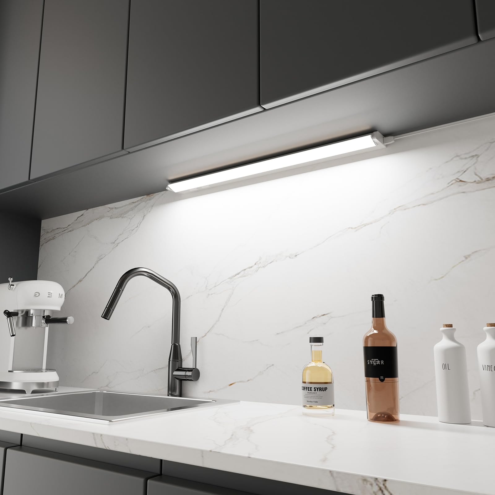 Lampara LED Regulable para Luce Cocina bajo Mueble, 12W 1080Lm Longitud 610MM Lampara Aplique de Pared LED con Interruptor, Cable de Alimentación y Enchufe, 5 Temperatura de Color