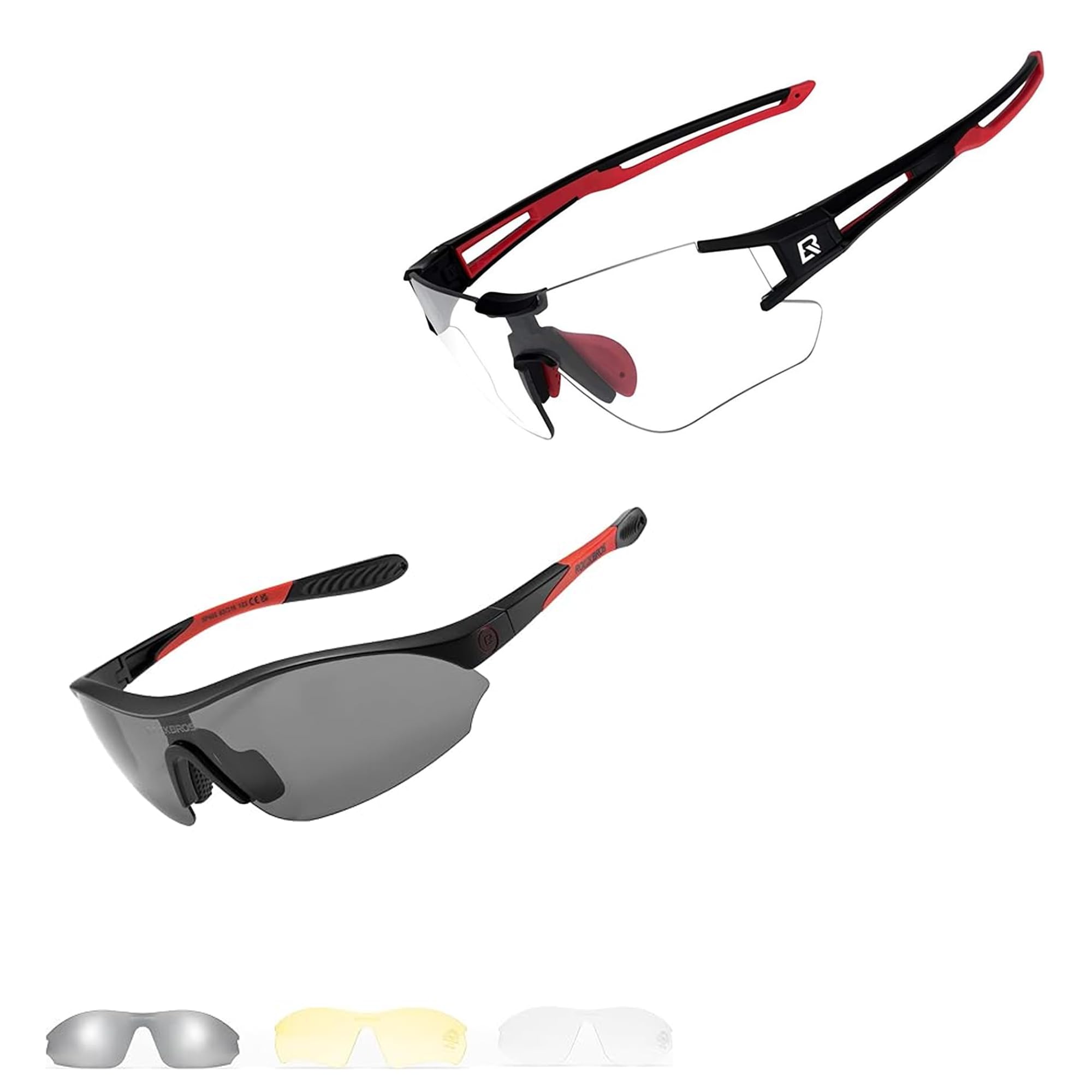 ROCKBROS Lunettes de Soleil Photochromiques Hommes Vélo + Lunette de Cyclisme Polarisées Protection UV400 Pour Course à Pied, Randonnée et Sports Outdoor