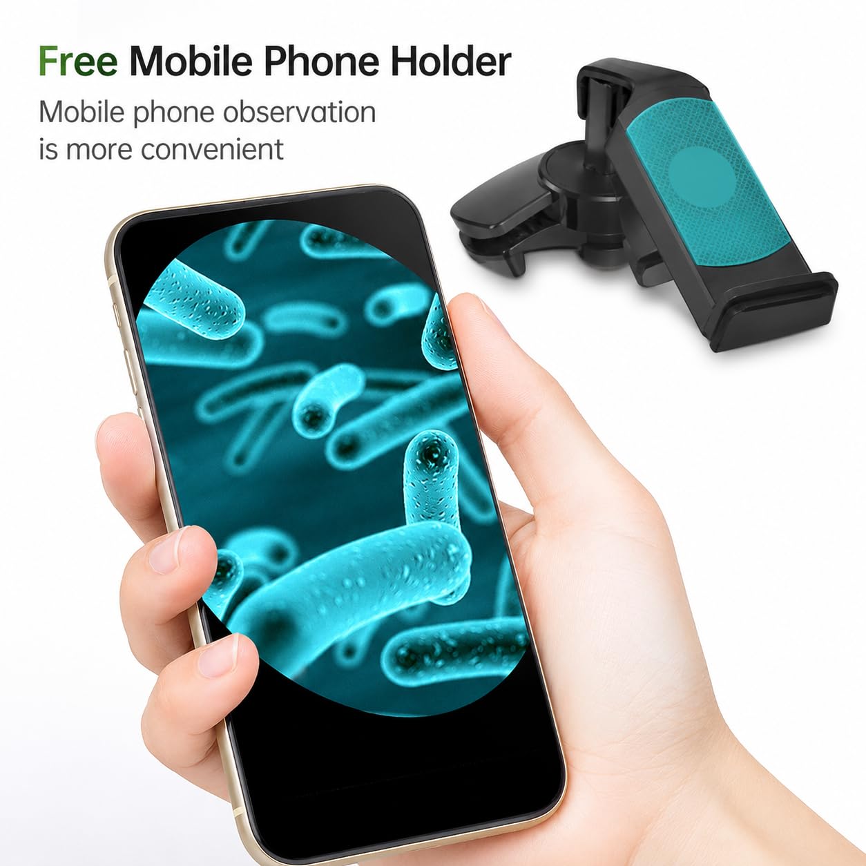 Microscopio biologico HD 30000X 50000X 70000X con custodia per il trasporto, set binocolo con doppio LED e adattatore per telefono