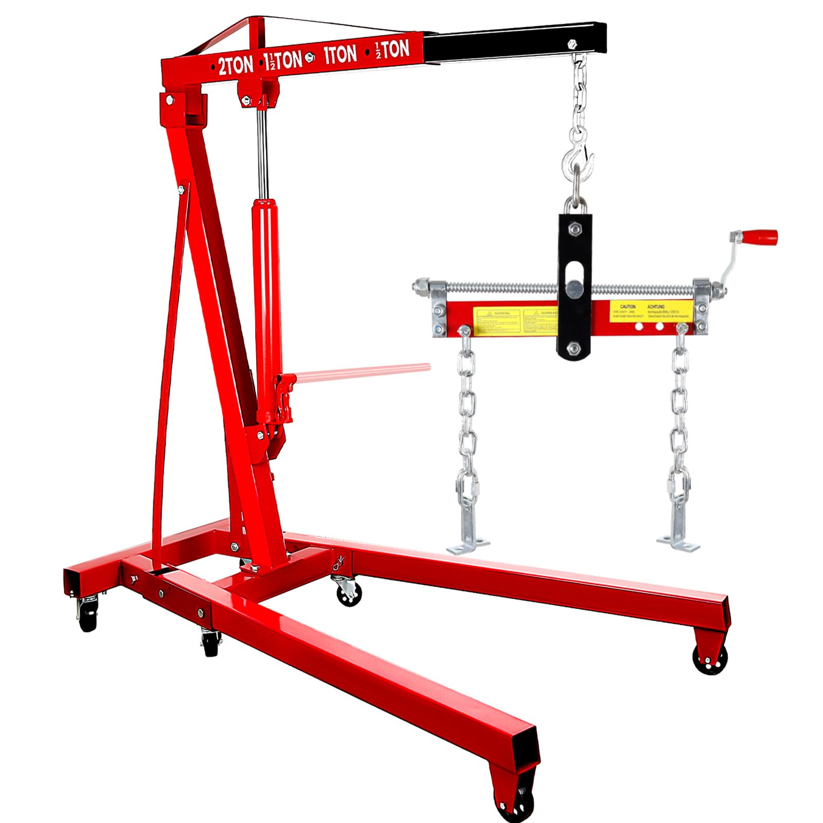 Składany wciągnik silnika Cherry Picker, 2,5 tonowy żuraw silnikowy z dźwignią, z 6 kółkami, pompa hydrauliczna 8 ton, 4 regulowane pozycje, do garażu, warsztatu, naprawy (kolor czerwony)