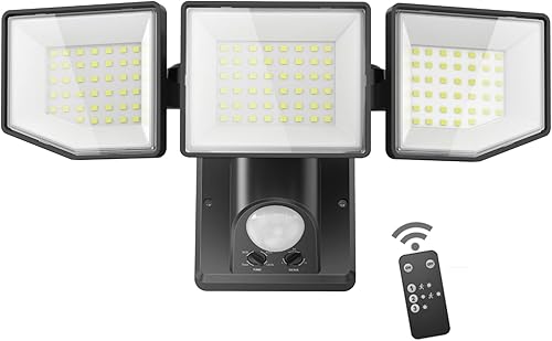 Miniatura 1 de Luces LED de seguridad con sensor de movimiento para exteriores, 38W 8000LM detectadas, luces de inundación IP65, 6500K, 3 cabezales ajustables para