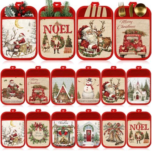 Jingmore 12 Pcs Christmas Pot Holders with Pocket for Kitchen Cooking Gift