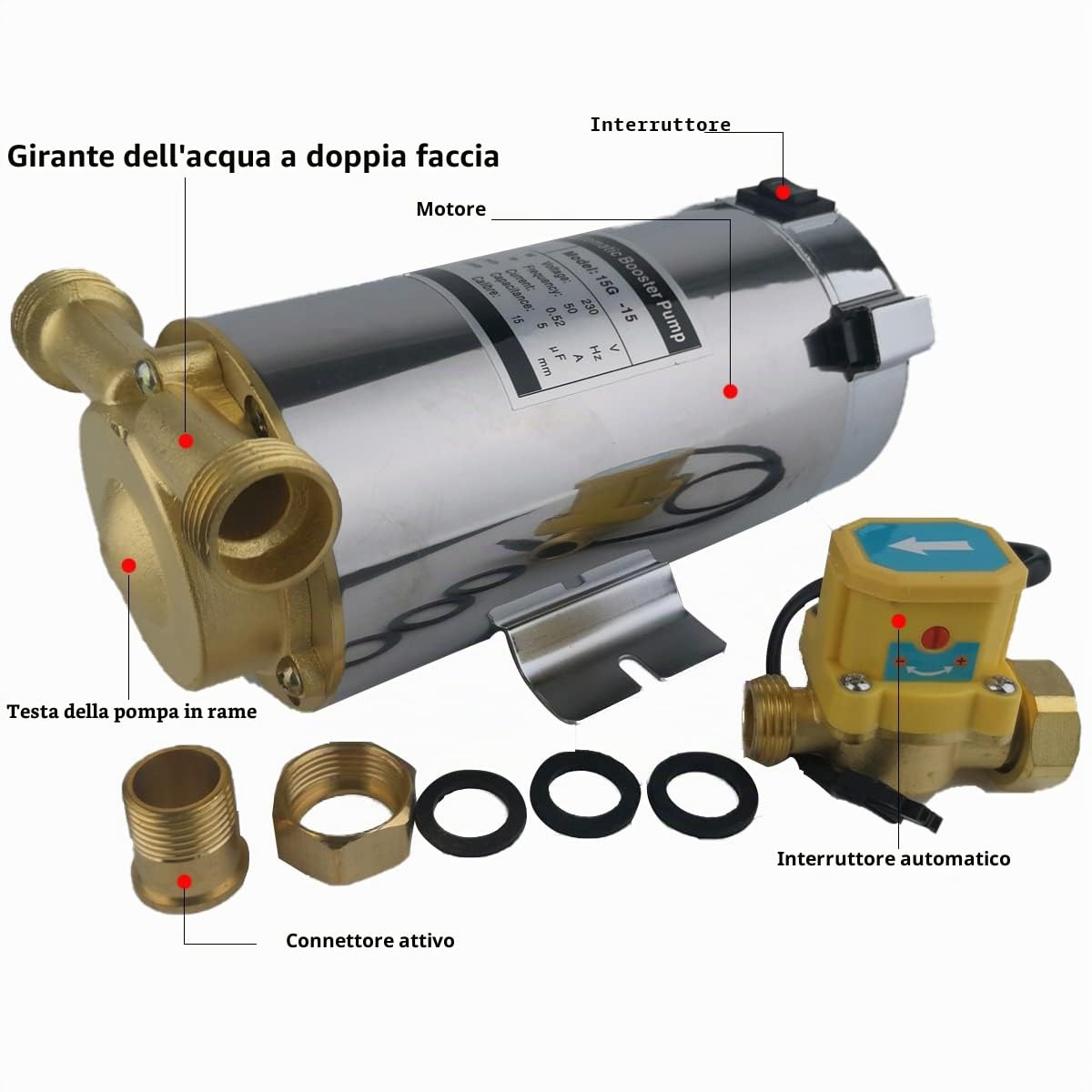 150W Piccola Pompa Automatica Booster Doccia 230V/50Hz ¾" × ½" Uscita 25L/Min Mini Pompa Booster Con Interruttore Di Flusso Automatico 15m Per L'Intero Sistema Della Doccia Della Casa