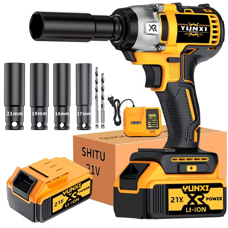 Image of cordless impact wrench drill kit, brushless electric impact gun drill, optional battery, toolbox, charger, socket and complete set of accessories (1 electric paper+more)