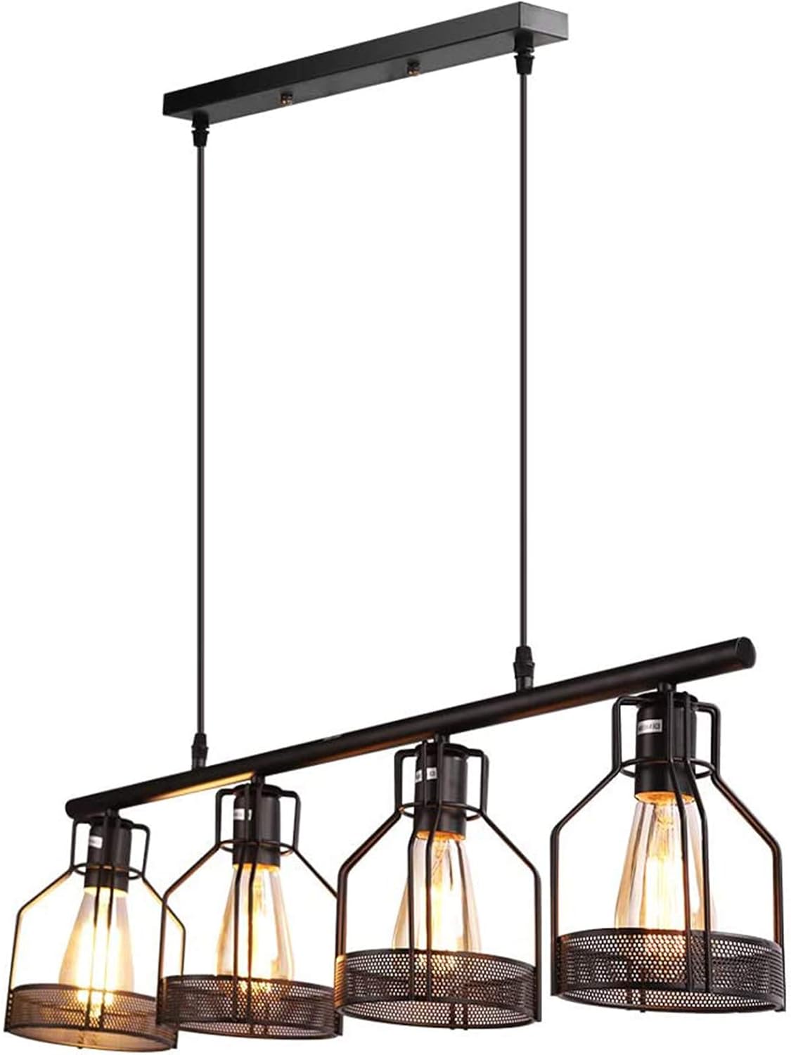Super Brands 4-Light Pendant Lighting Kitchen Island Light Fixture with Paint Finish Cage Lampshade Modern Industrial Chandelier