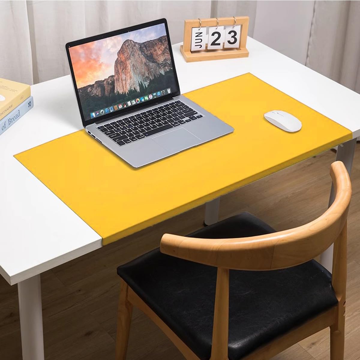 Large Leather Desk Pad with Edge Protection, Non-Slip Waterproof Desk Mat for Writing Work Game, Smooth Extended Laptop Mouse Keyboard Pads (Yellow,140x60cm)