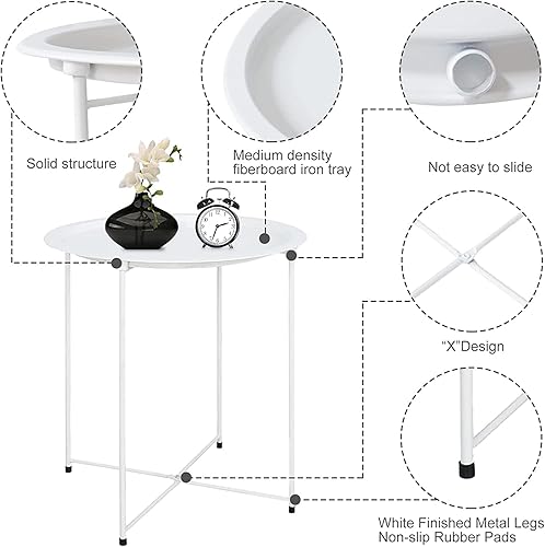 Miniatura 7 de Garden 4 you Juego de 2 mesas auxiliares para exteriores, mesa auxiliar pequeña de metal, mesa auxiliar redonda plegable, para exteriores y sala de