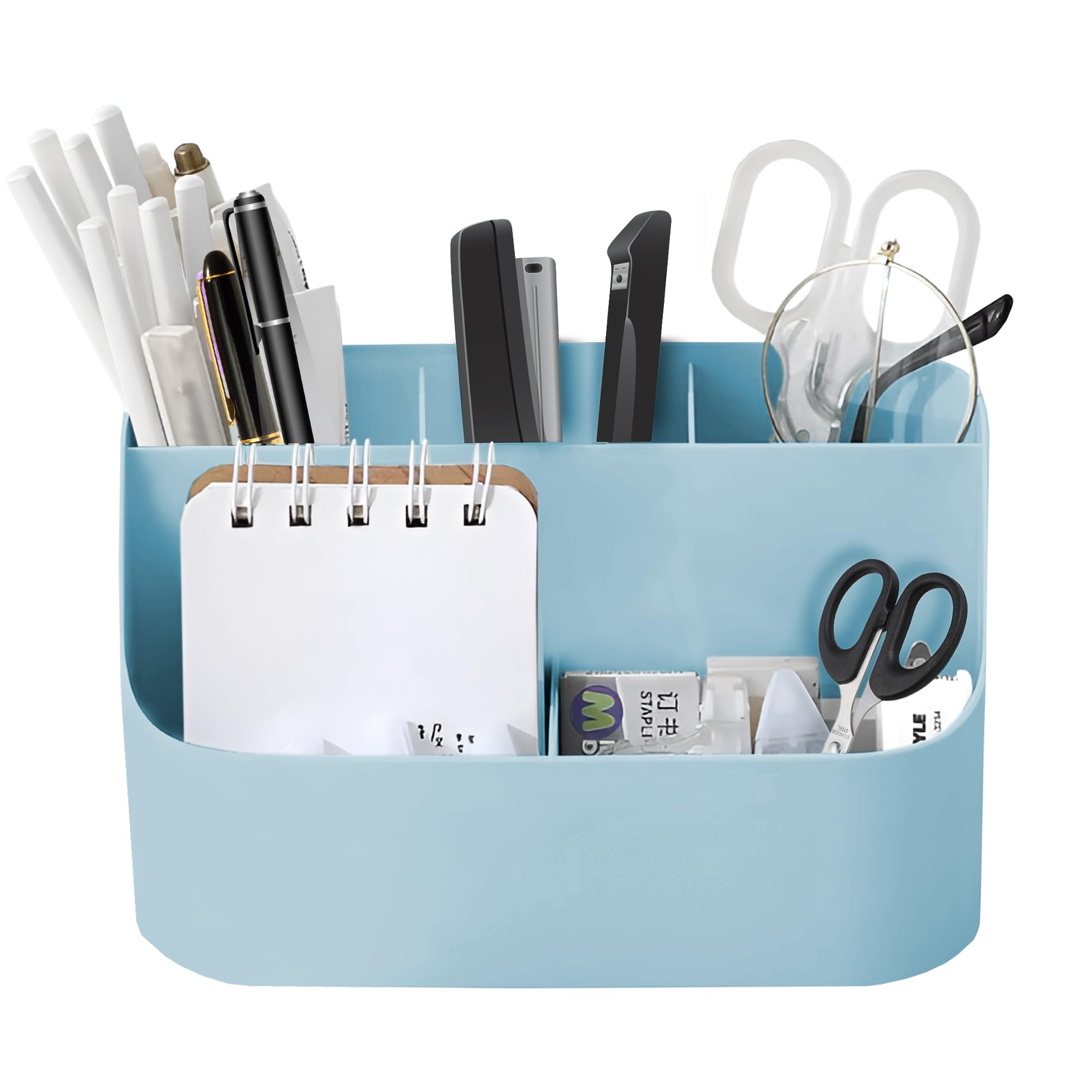 MANDRELL- Organizador de escritorio con compartimentos, organizador escritorio útil para organizador de rotuladores u organizador lapices, perfecto organizador escritorio niña y niño (AZUL)