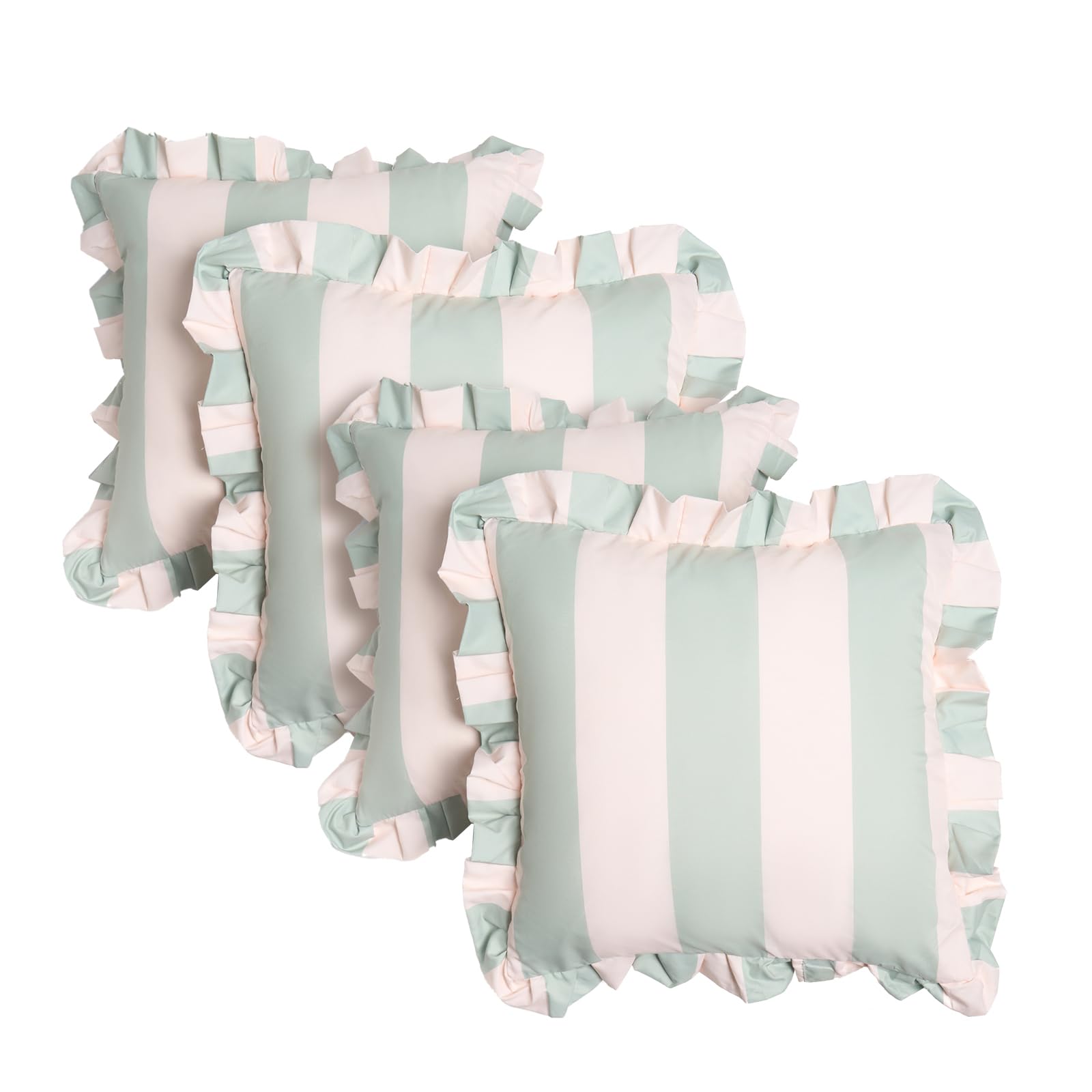 OHS Outdoor Cushions Waterproof Decorative Stripe Cushion Covers 45 x 45 Set of 4 Super Soft Patio Garden Cushions Home Decor Throw Pillow Covers with Invisible Zipper, Sage/Cream โ image 1