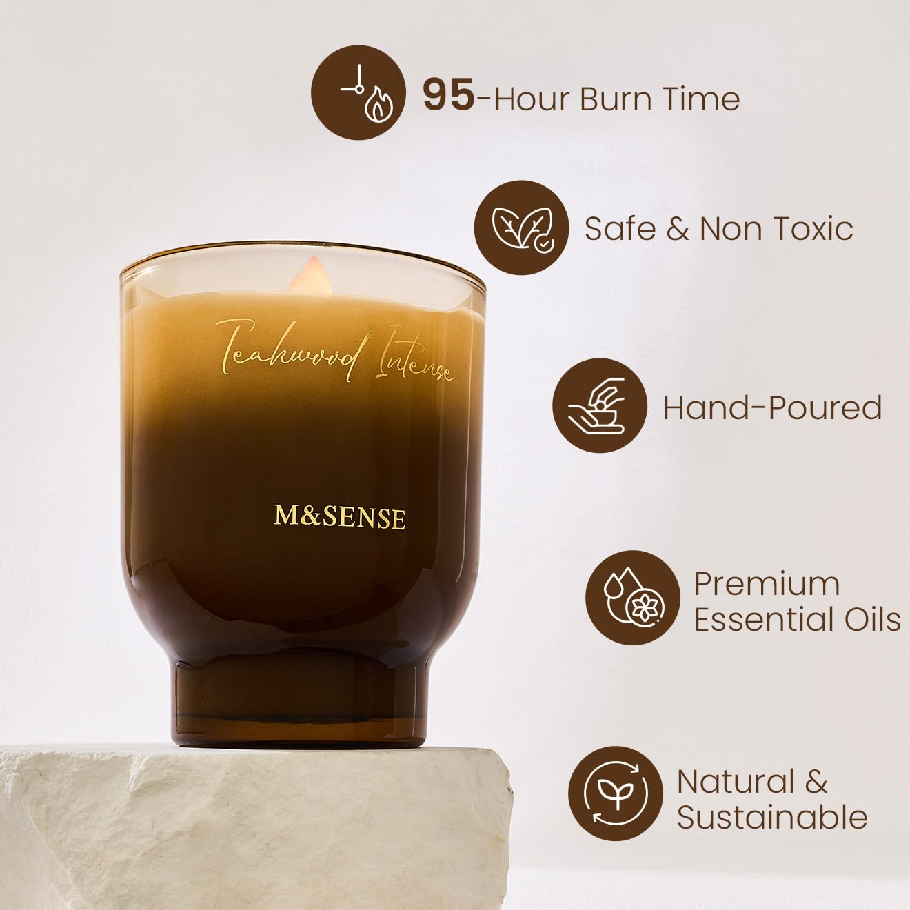 M&SENSE Large Scented Candle with Crackling Wick, Teakwood Intense 470g, Burn Time: Up to 110 Hours, Perfect Christmas Gifts for Women - Image 2