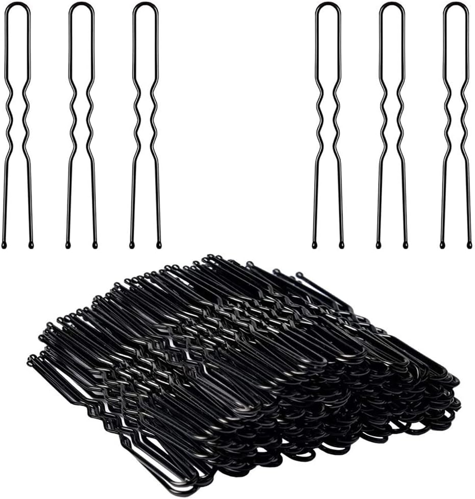 Temperia U Hair Pins for Women & Girls | Juda Pins (Pack Of 100) (7cm Long) | Stylish U-Shaped Hairpins for Hairstyling | Hair Styling Accessories Clips (Black)