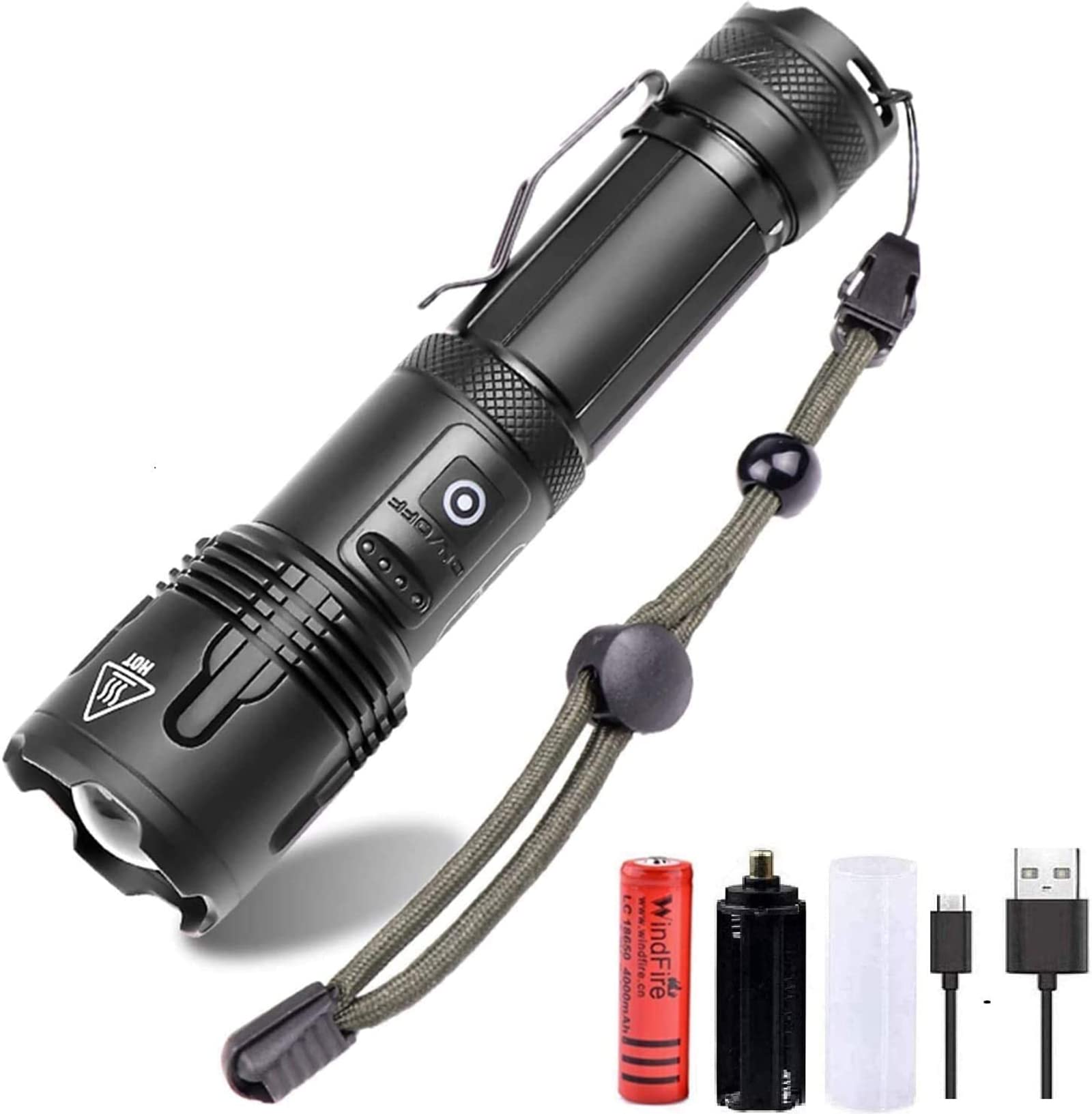 DUCOSLED Torch Rechargeable Super Bright XHP70 20000 Lumen Torch Waterproof Handheld Torch with Zoomable, Batter Indicator, for Fishing Dog Walking Outdoor & Home (Battery Included)